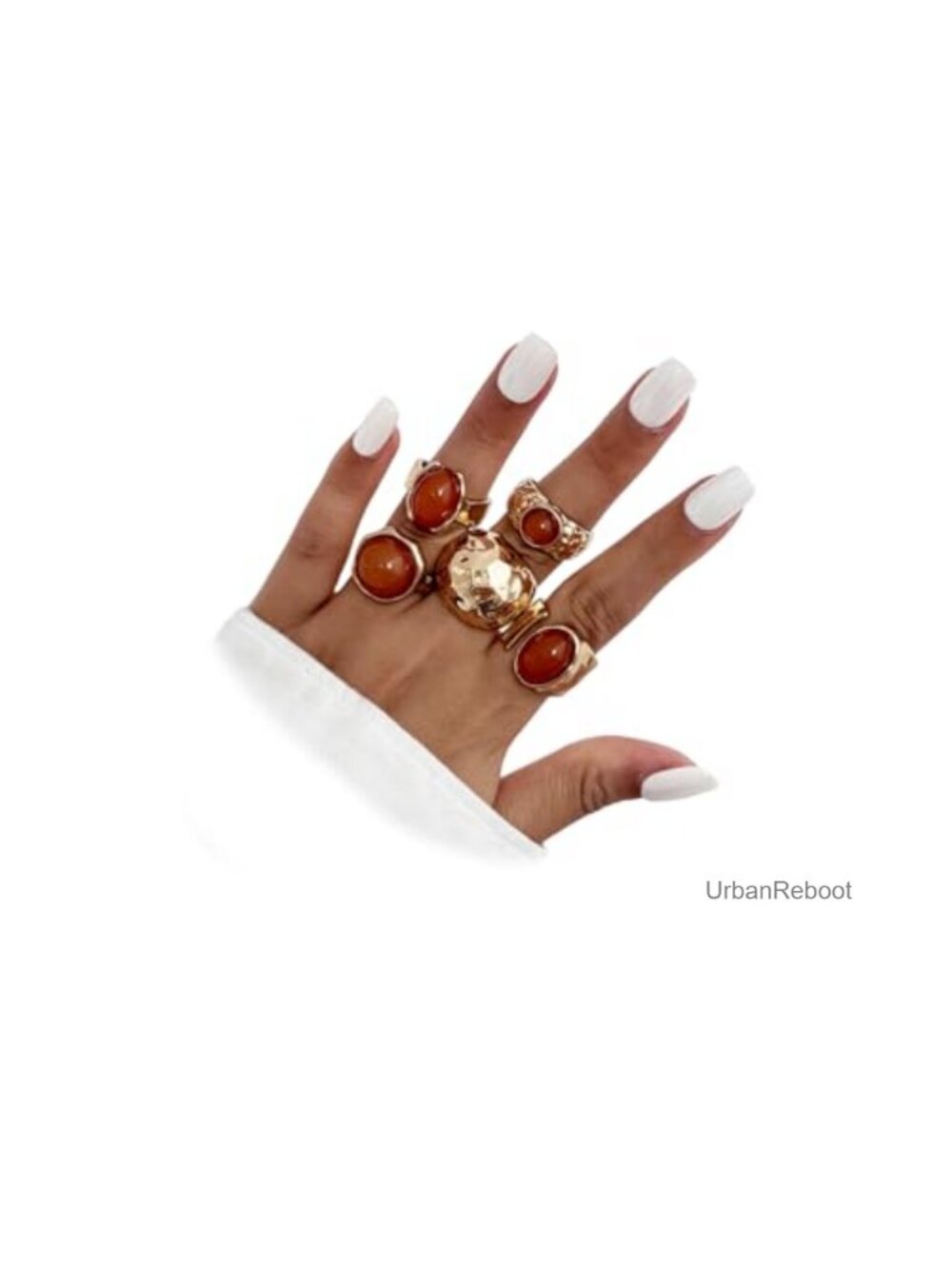 5Pc Chunky Gold Hammered Stackable Crystal Rings for Women, Adjustable Knuckle